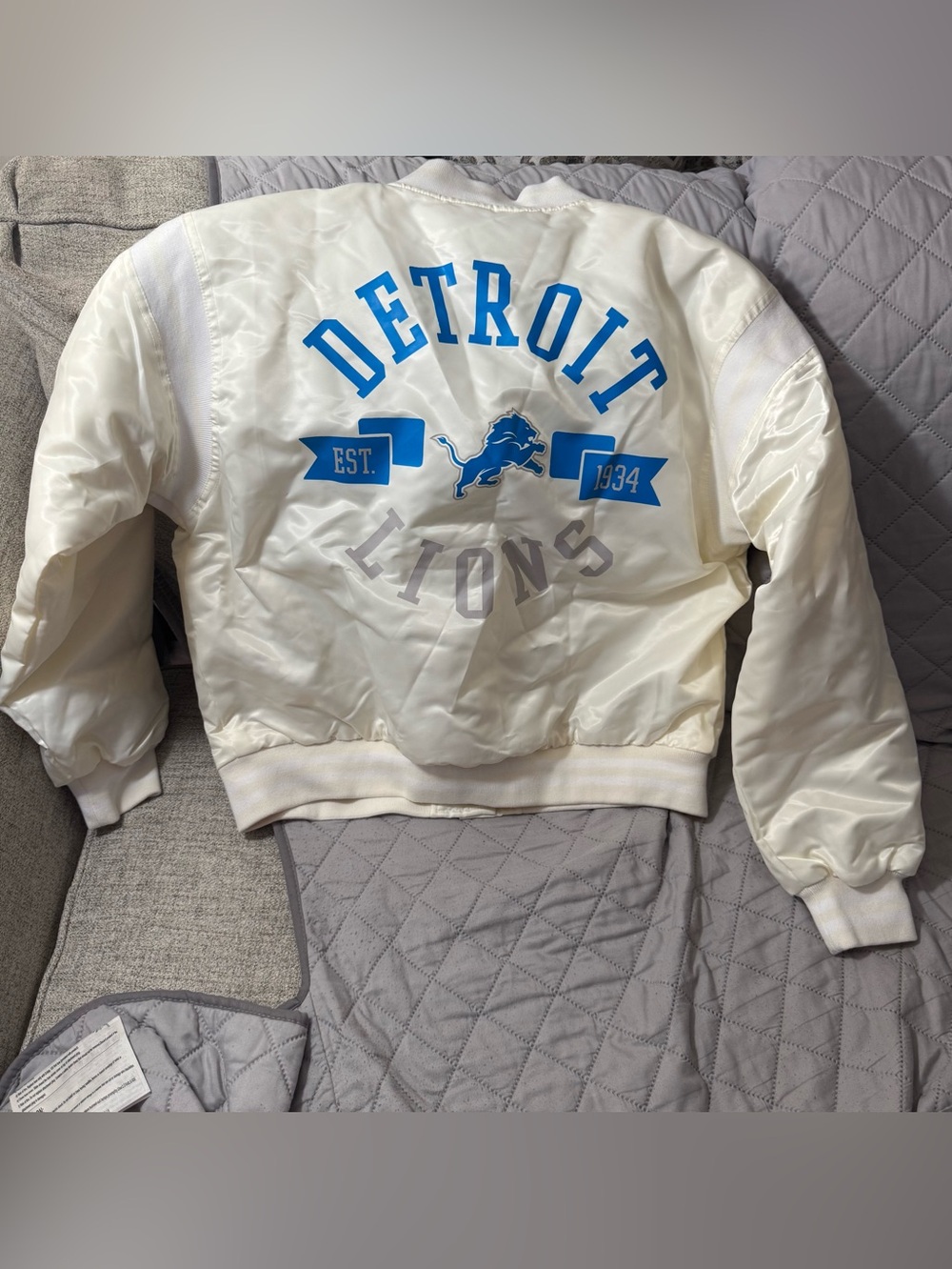 Vintage 90’s Detroit Lions Starter Satin Jacket Size Large White/ Blue